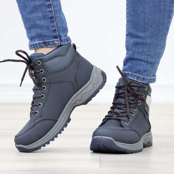 Woman's Hiking Active Waterproof High Top Comfort Sneakers Shoes, Navy - Picture 12 of 13